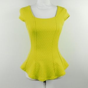 Persaya Neon Green Peplum Skirt Shirt Blouse Small